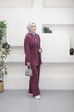 ست بالاتنه و پائین تنه حجاب زرشکی زنانه رگولار MERVE TESETTÜR - کد 929628502