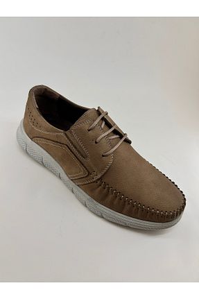 کفش پیاده روی بژ مردانه چرم اصل FKSHOES - کد 929680480