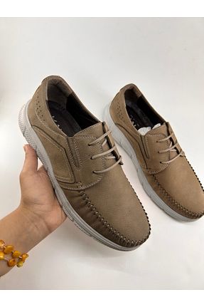 کفش پیاده روی بژ مردانه چرم اصل FKSHOES - کد 929680480