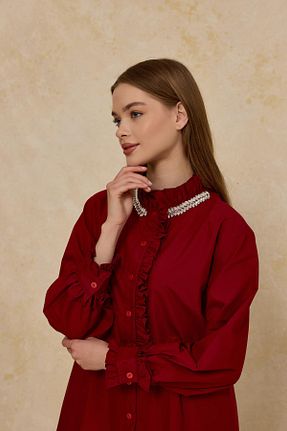 پیراهن زرشکی زنانه Relaxed Merve Gültekin - کد 929638467