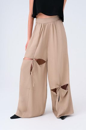 شلوار پارچه ای بژ زنانه فاق نرمال MİİN - کد 929637145