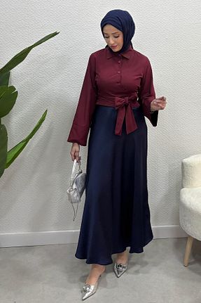 پیراهن زرشکی زنانه اسلیم Tesettür Diyarı - کد 929663274