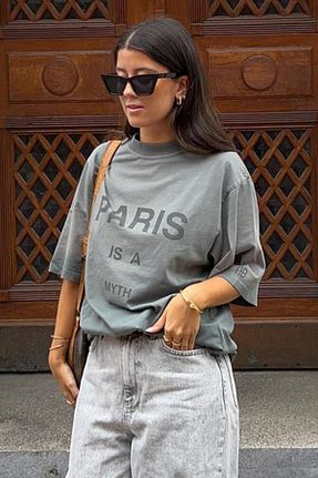 تیشرت طوسی زنانه اورسایز Madmext - کد 652706784