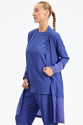 ست بالاتنه و پائین تنه حجاب سرمه ای زنانه رگولار Tığ Triko - کد 861930418