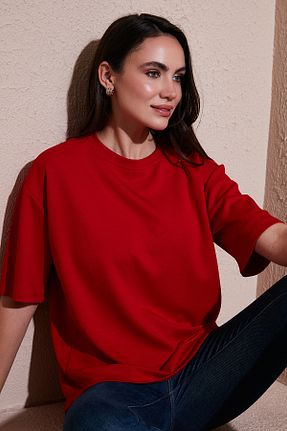 تیشرت قرمز زنانه اورسایز Lela - کد 929676595