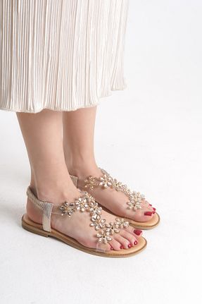 صندل طلائی زنانه پاشنه تخت Sur Sandalet - کد 929715922