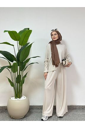 ست بالاتنه و پائین تنه بژ زنانه بافتنی cefwomans - کد 929720127