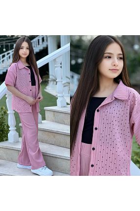 ست بالاتنه و پائین تنه صورتی بچه گانه بافت Miss Esilay Boutique - کد 929807497