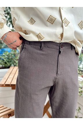 شلوار قهوه ای مردانه مخلوط کتان manch collection - کد 929744073