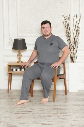 ست لباس راحتی سایز بزرگ طوسی مردانه ساده Pyjama Familya - کد 929817648