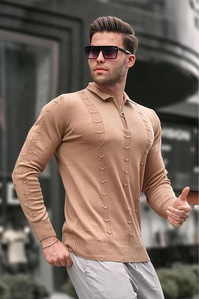 پلیور بژ مردانه ساده Madmext - کد 339437527