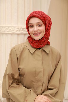 روسری زرشکی پنبه ای Silk Home - کد 929816230