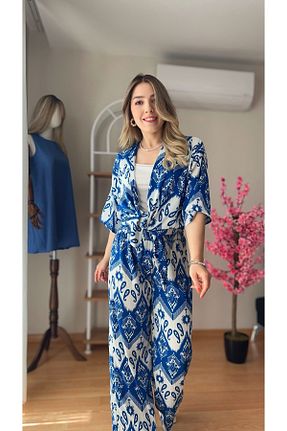 ست بالاتنه و پائین تنه آبی زنانه بافتنی fidoş - کد 929499700