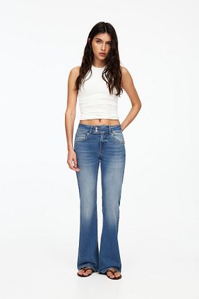 شلوار جین آبی زنانه پاچه زیپ دار Pull & Bear - کد 929855908
