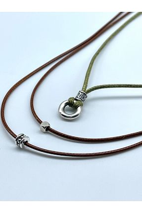 گردنبند جواهر خاکی مردانه چرم Concept HuBuTU - کد 929882491