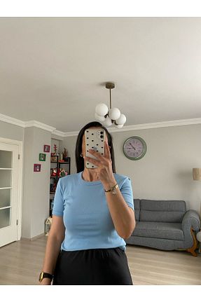 تیشرت آبی زنانه اسلیم فیت duygutufanbutik - کد 929888641