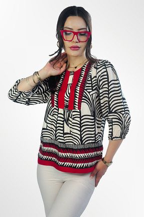 بلوز قرمز زنانه طرح دار Kübra Tekstil - کد 929928762