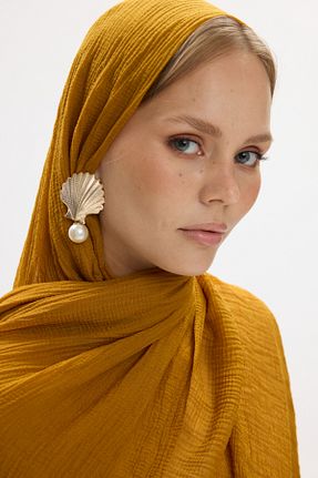 شال زرد زنانه پنبه ای FENZA SCARF - کد 929893672