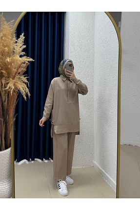 ست بالاتنه و پائین تنه حجاب قهوه ای بچه گانه رگولار Ebrar Store - کد 929892703