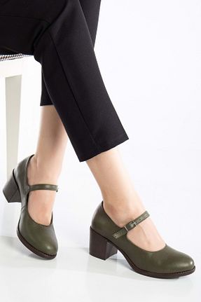 کفش پاشنه بلند کلاسیک سبز زنانه چرم خالص ANALİN SHOES - کد 929479085