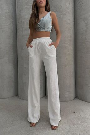 شلوار سفید زنانه Keten Görünümlü Lesa Wear - کد 898280692