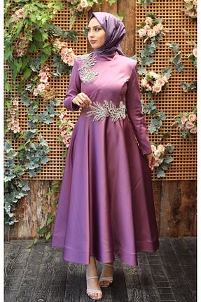 لباس مجلسی حجاب بنفش زنانه یقه دوچرخه Ribas Collection - کد 843802547
