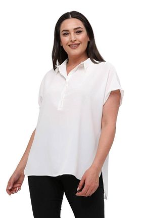 پیراهن سایز بزرگ سفید زنانه سایز بزرگ Hanezza - کد 4838126