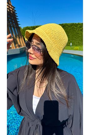 کلاه زرد زنانه حصیر Luminos Butik - کد 823052208