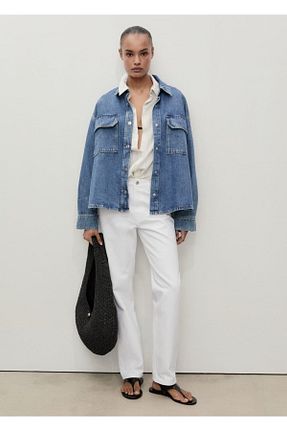 شلوار جین سفید زنانه رگولار MANGO - کد 923257790
