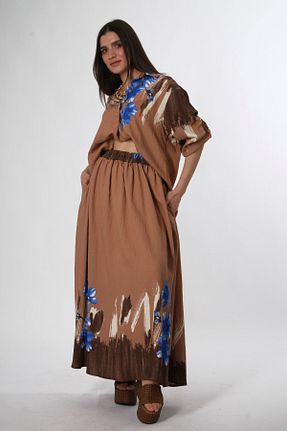 ست بالاتنه و پائین تنه قهوه ای زنانه بافتنی ABBRA - کد 929946750