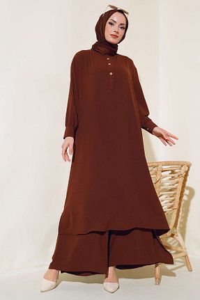 ست بالاتنه و پائین تنه حجاب قهوه ای زنانه رگولار YAZGI MODA - کد 929953237
