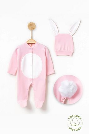 بادی و سرهمی نوزادی صورتی بچه گانه پنبه ای Nami Baby - کد 929981538