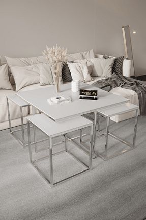 میز جلو مبلی سفید فلزی home plus mobilya - کد 799537795