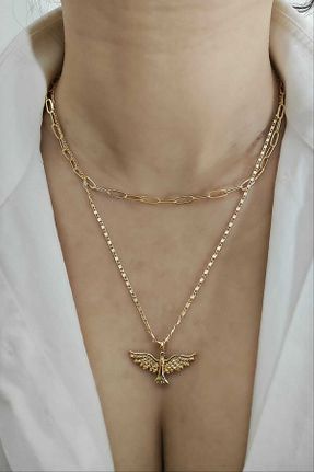 گردنبند جواهر زرد زنانه برنجی KYOLA DESİGN - کد 929979869