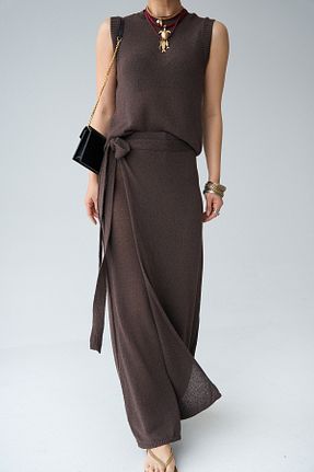 ست بالاتنه و پائین تنه قهوه ای زنانه تریکو LOOSH - کد 929979221