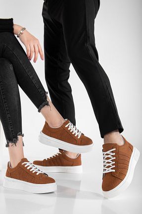 کفش اسنیکر قهوه ای زنانه بند دار MY GROSS SHOES - کد 902907252