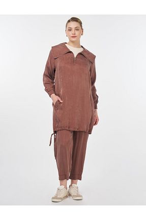 ست بالاتنه و پائین تنه حجاب قهوه ای زنانه رگولار Kayra - کد 930002783