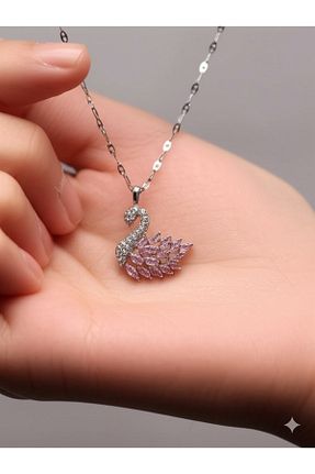 گردنبند استیل ( فولاد ) صورتی زنانه استیل ضد زنگ Esra Butik Hane - کد 929388848