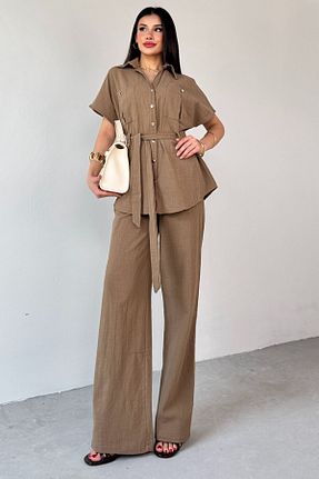 ست بالاتنه و پائین تنه بژ زنانه کتان Cappmoda - کد 930017015