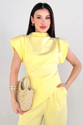 بلوز زرد زنانه هندسی Cappmoda - کد 930012431