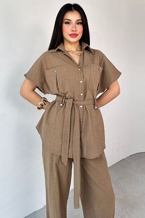 ست بالاتنه و پائین تنه بژ زنانه کتان Cappmoda - کد 930017015