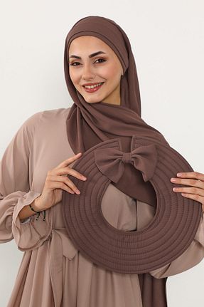شال قهوه ای زنانه پلی استر Aisha