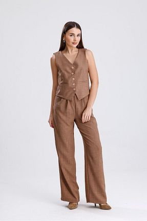 ست بالاتنه و پائین تنه قهوه ای زنانه بافتنی ikomteks - کد 930035626