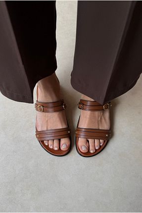 دمپائی قهوه ای زنانه چرم مصنوعی Mupa Shoes - کد 930054676