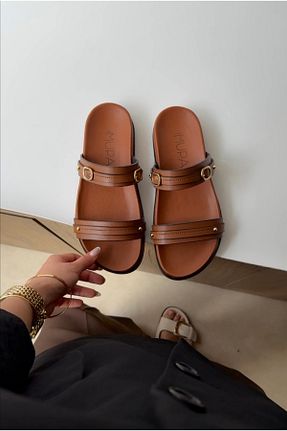 دمپائی قهوه ای زنانه چرم مصنوعی Mupa Shoes - کد 930054676