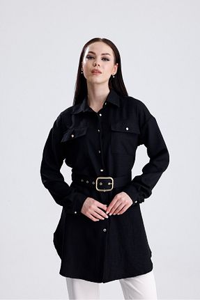 پیراهن مشکی زنانه یقه پیراهنی ikomteks - کد 930067630