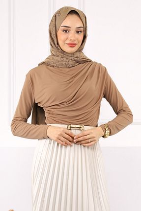 بلوز حجاب قهوه ای زنانه رگولار İmajButik - کد 651548771
