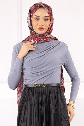 بلوز حجاب طوسی زنانه رگولار İmajButik - کد 890170647