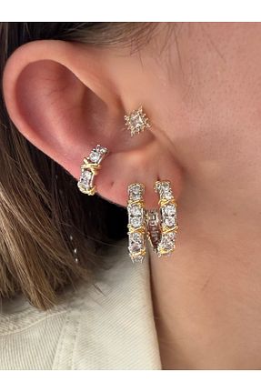گوشواره غضروفی جواهر طوسی زنانه برنجی Pinery Jewels - کد 929222721