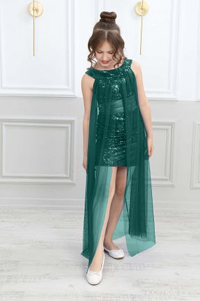 لباس مجلسی و فارغ التحصیلی سبز بچه گانه پولک دوزی Asortix - کد 930239898